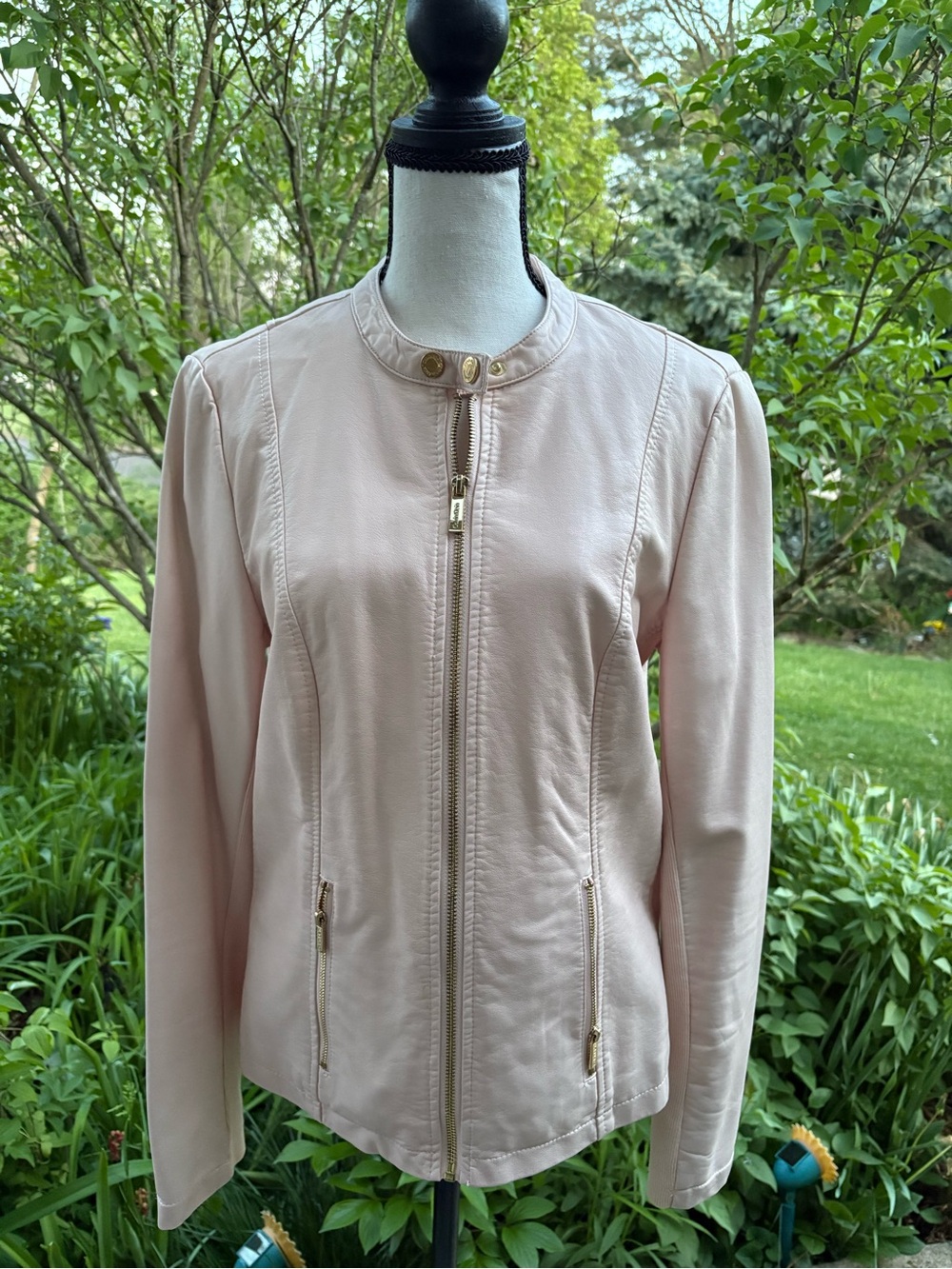 Calvin Klein Blush Pink Leather Zip-Front Jacket